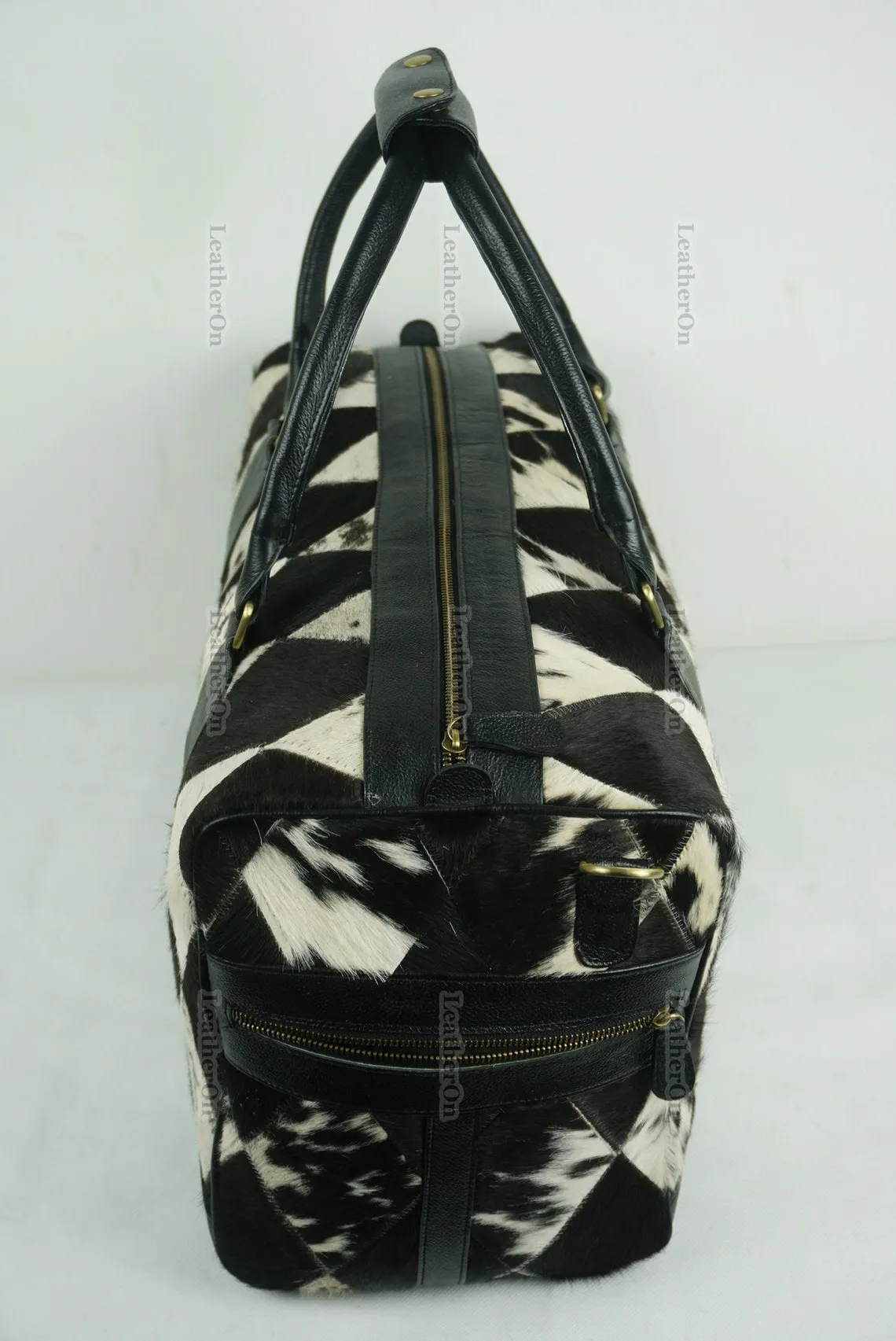 Cowhide Patchwork Duffel Bag | Natural Cowhide Duffel Bag | Hair-On-Leather Travel Bag | Cowhide Luggage Bag | Handmade Duffel Bag | DB92