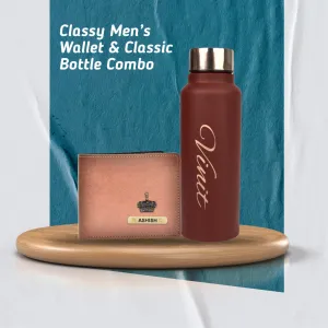 Customized Men's Combo Wallet & Bottle - Brown