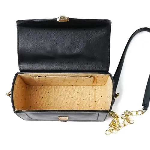 Customized Women's Buttoned Leather Bag   Mini Make up Kit - Black Wine
