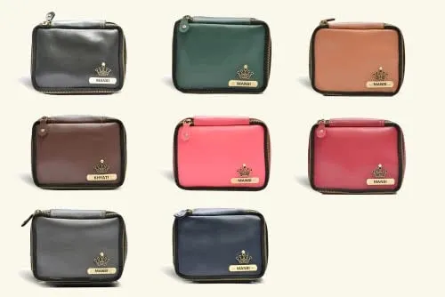 Customized Women's Buttoned Leather Bag   Mini Make up Kit - Black Wine