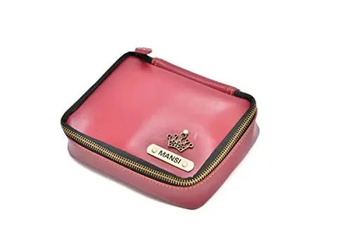 Customized Women's Buttoned Leather Bag   Mini Make up Kit - Black Wine