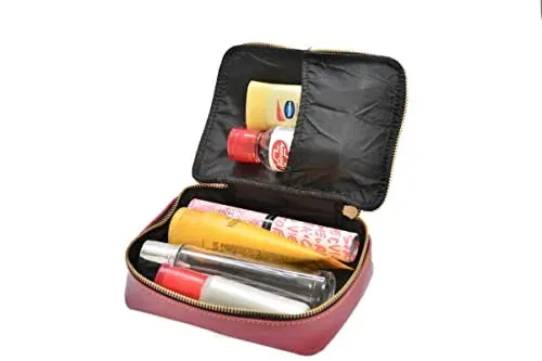 Customized Women's Buttoned Leather Bag   Mini Make up Kit - Black Wine