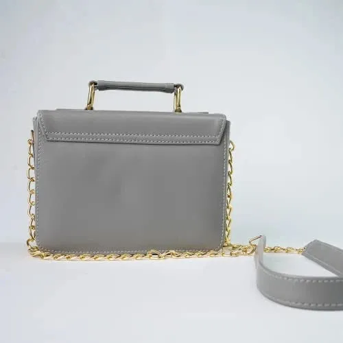 Customized Women's Buttoned Leather Bag   Mini Make up Kit - Grey Black