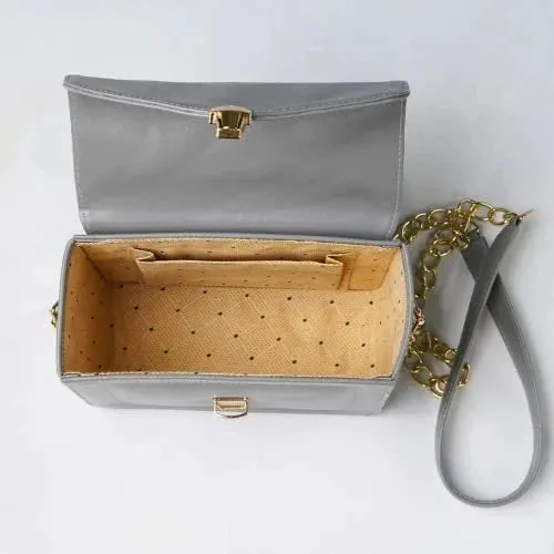 Customized Women's Buttoned Leather Bag   Mini Make up Kit - Grey Black
