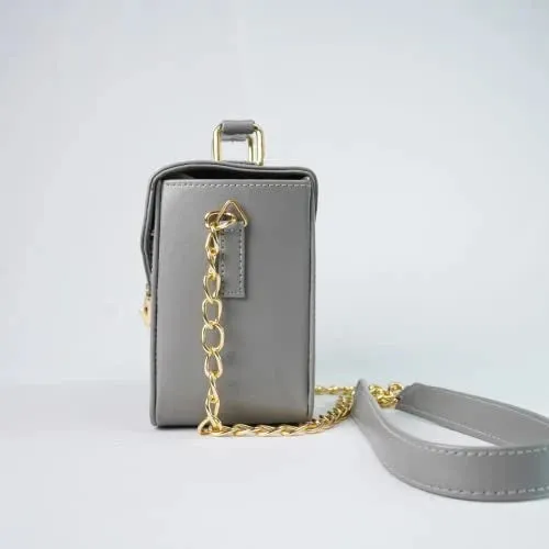 Customized Women's Buttoned Leather Bag   Mini Make up Kit - Grey Black