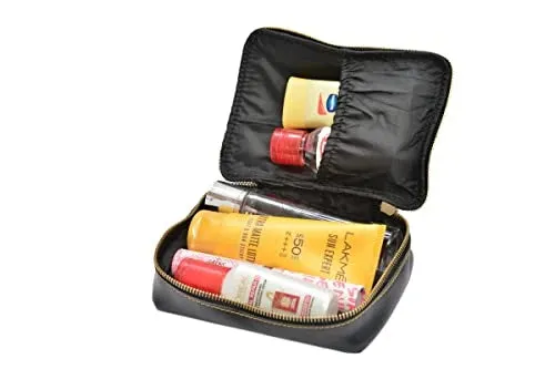 Customized Women's Buttoned Leather Bag   Mini Make up Kit - Grey Black