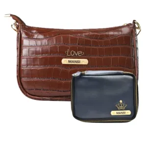 Customized Women's Croc Sling Bag   Mini Make up kit - Brown Royal Blue