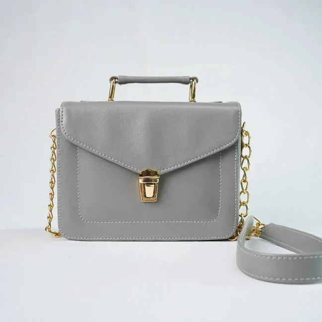 Customized Women's Leather bag (Buttoned) - Grey