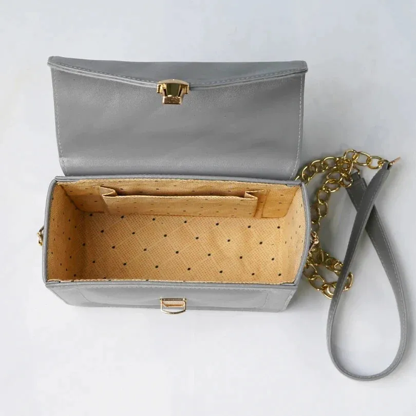 Customized Women's Leather bag (Buttoned) - Grey