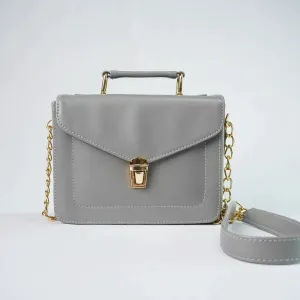 Customized Women's Leather bag (Buttoned) - Grey