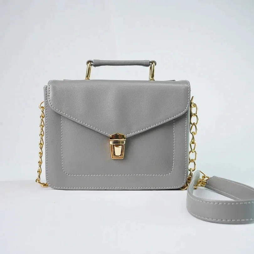 Customized Women's Leather bag (Buttoned) - Grey