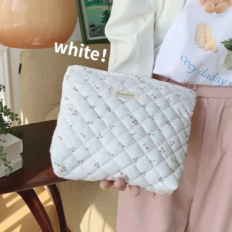 Cute Pink Women's Cosmetic Bag Make Up Case Quilted Cotton Travel Storage Bags Portable Wash Bag Clutch Purse Handbags Mommy Bag