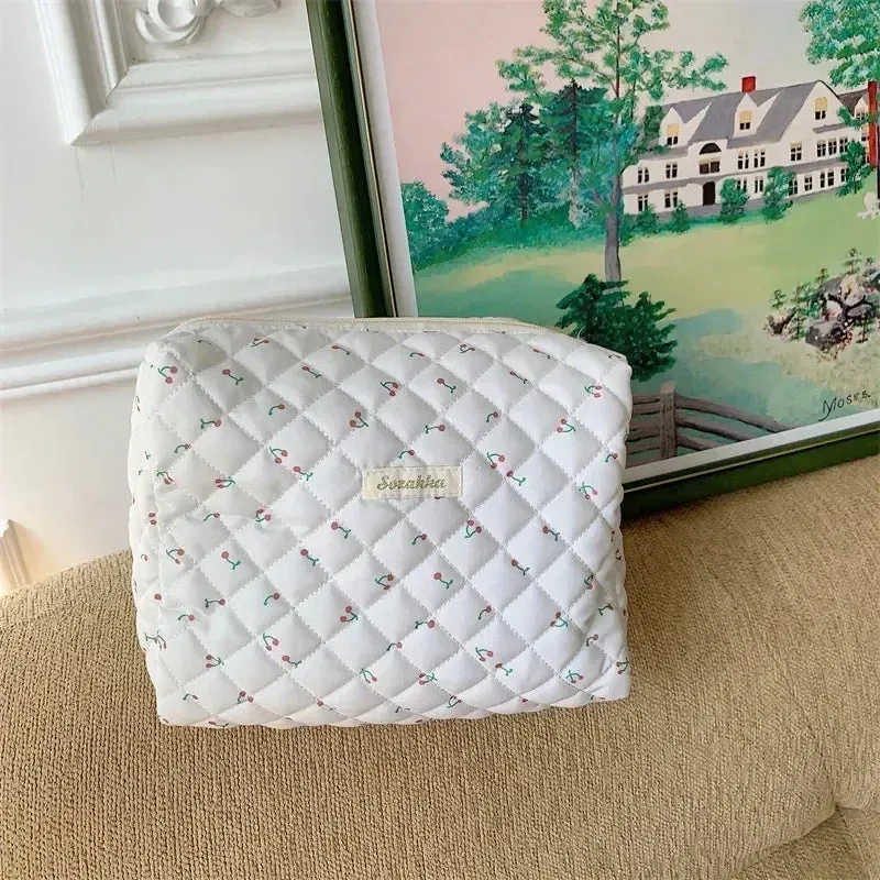 Cute Pink Women's Cosmetic Bag Make Up Case Quilted Cotton Travel Storage Bags Portable Wash Bag Clutch Purse Handbags Mommy Bag