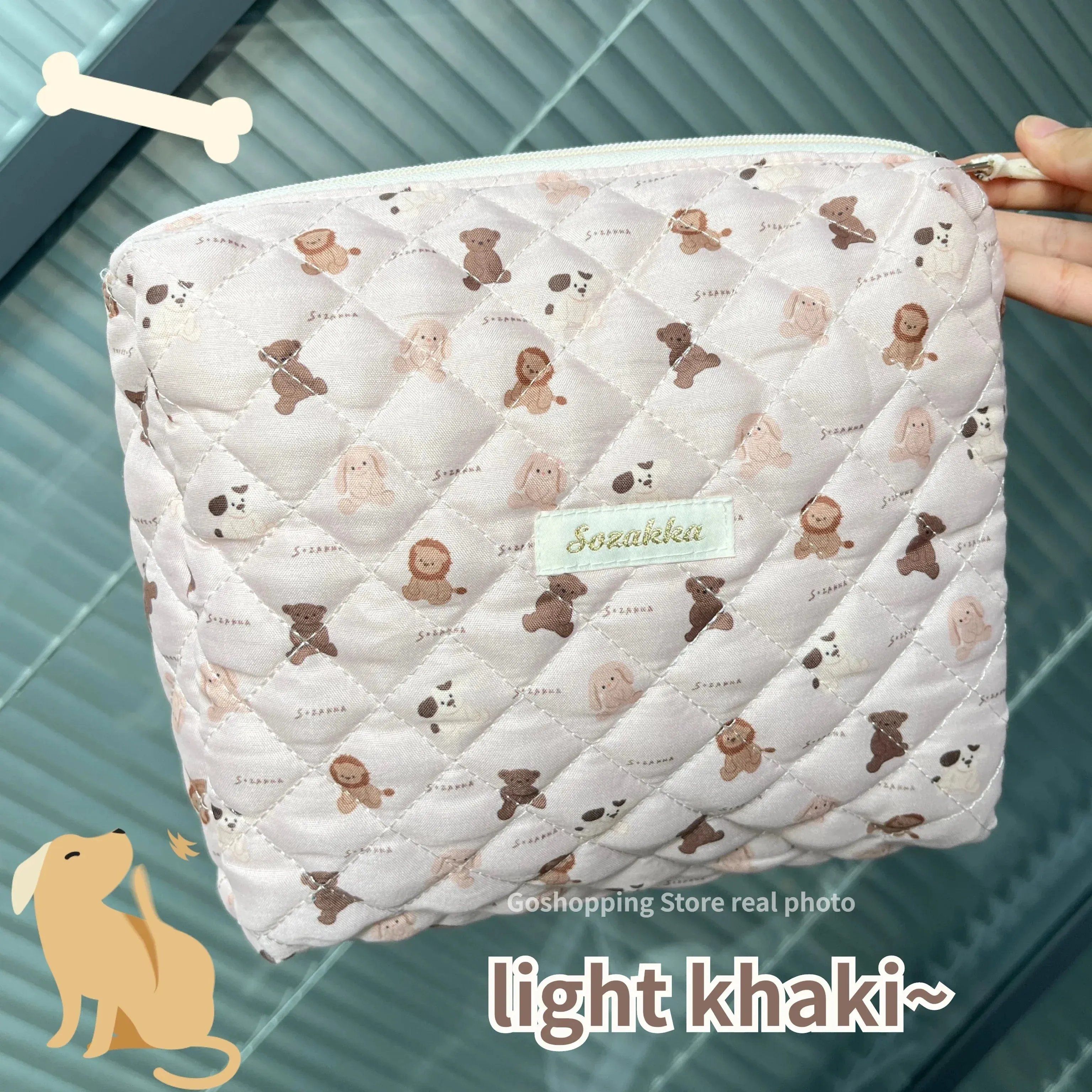 Cute Pink Women's Cosmetic Bag Make Up Case Quilted Cotton Travel Storage Bags Portable Wash Bag Clutch Purse Handbags Mommy Bag