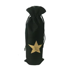 (D) Wine Bottle Stopper with Burlap Bag for Vintage Wedding (Black Star)