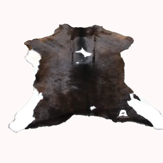 Dark Brown & White  Calfskin Rug Size 3ft x 3ft - Premium Quality Cowhide Rug