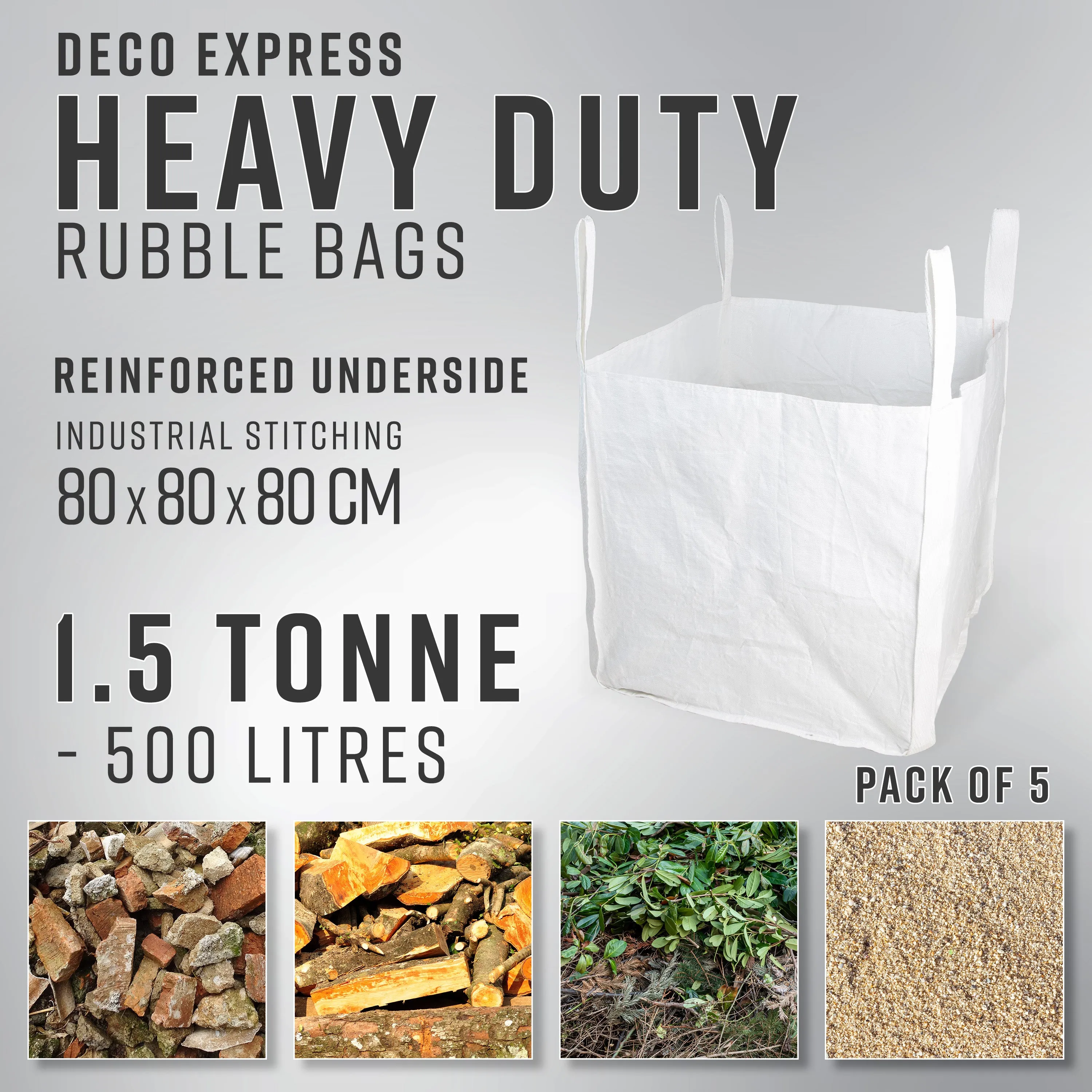 Deco Express Garden Waste Bags - Heavy Duty Bags - White 1.5T - 5 Pack