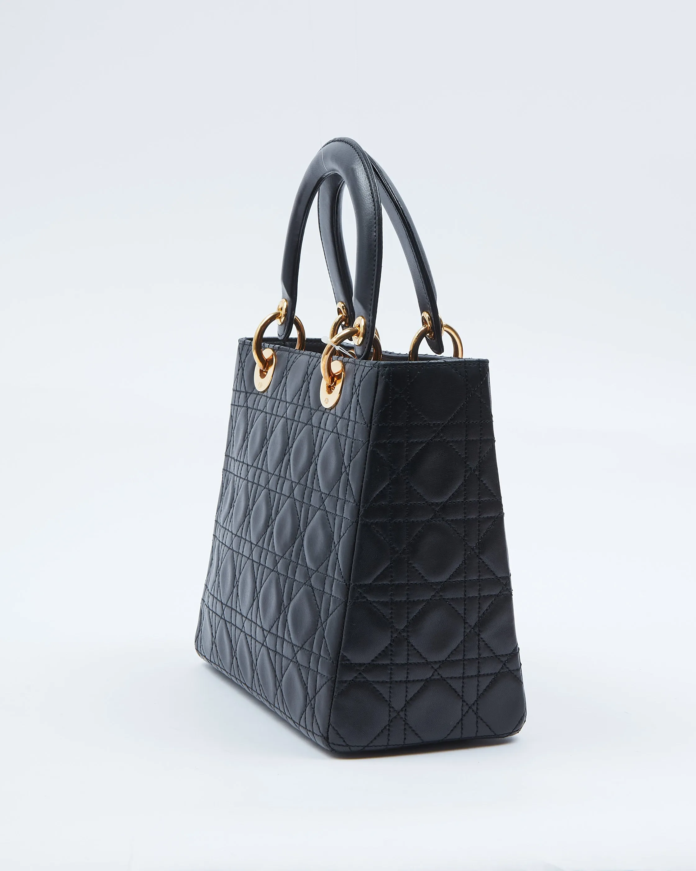 Dior Black Leather Vintage Cannage Medium Lady Dior Bag