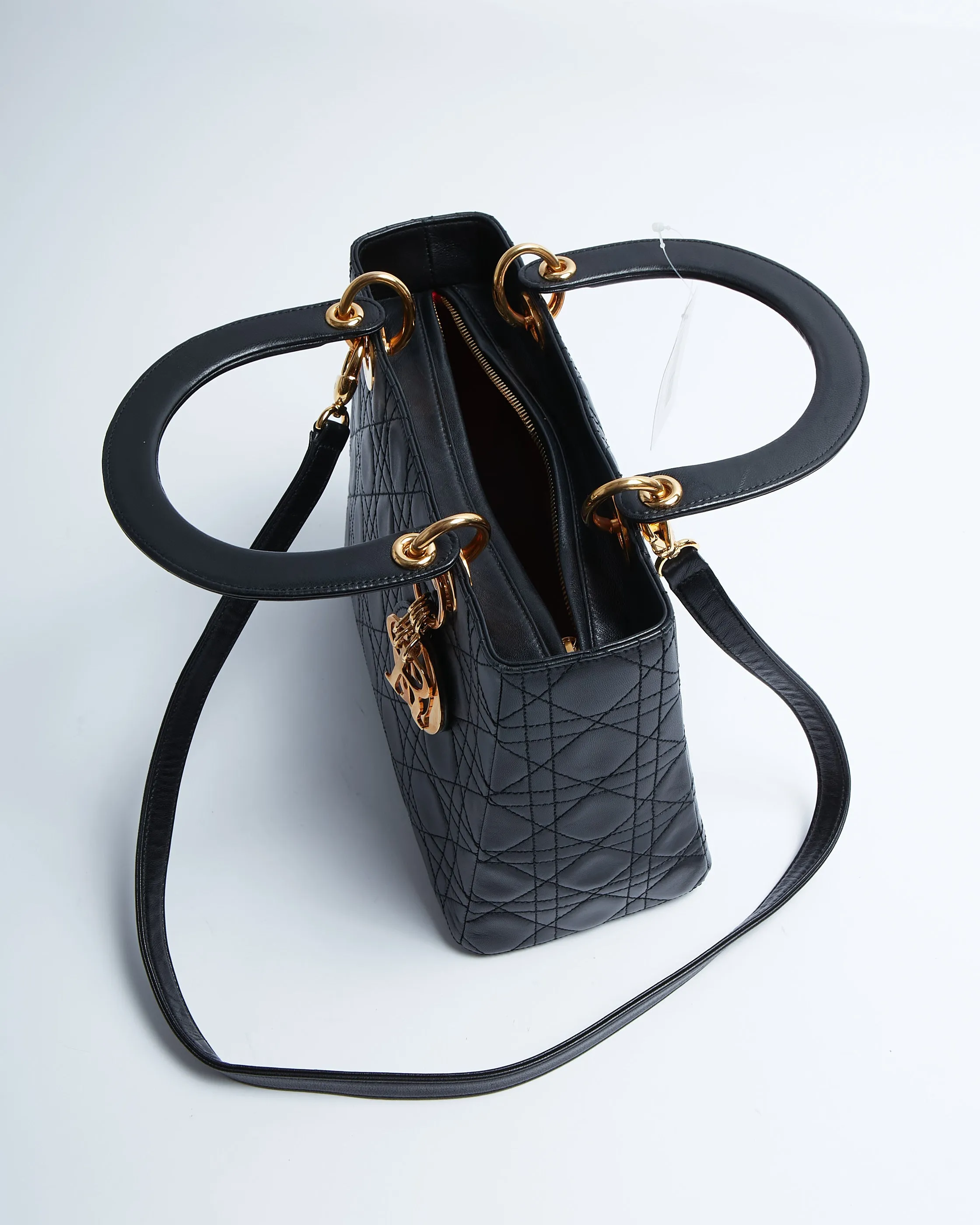 Dior Black Leather Vintage Cannage Medium Lady Dior Bag