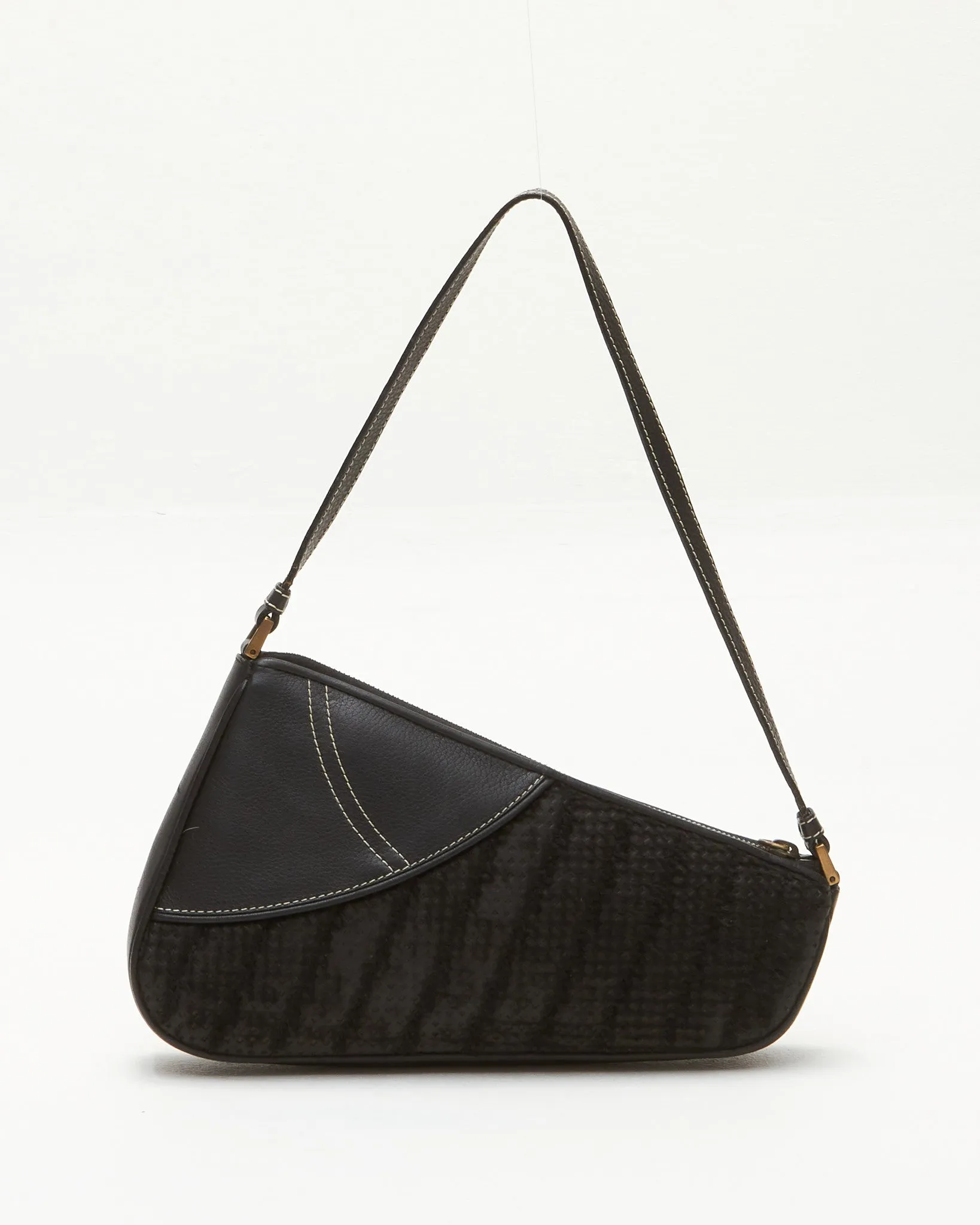 Dior Black Perforated Leather 1974 Montaigne Saddle Pochette Shoulder Bag