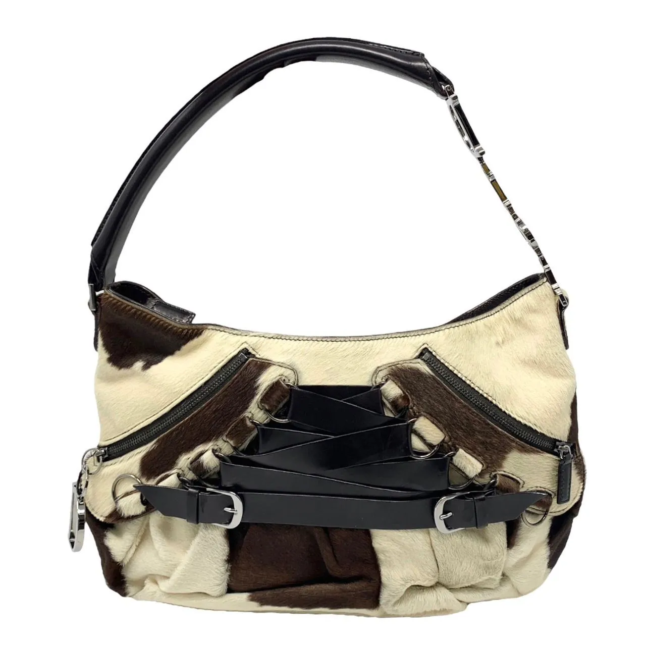 Dior Cow Print Logo Hardware Shoulder Bag