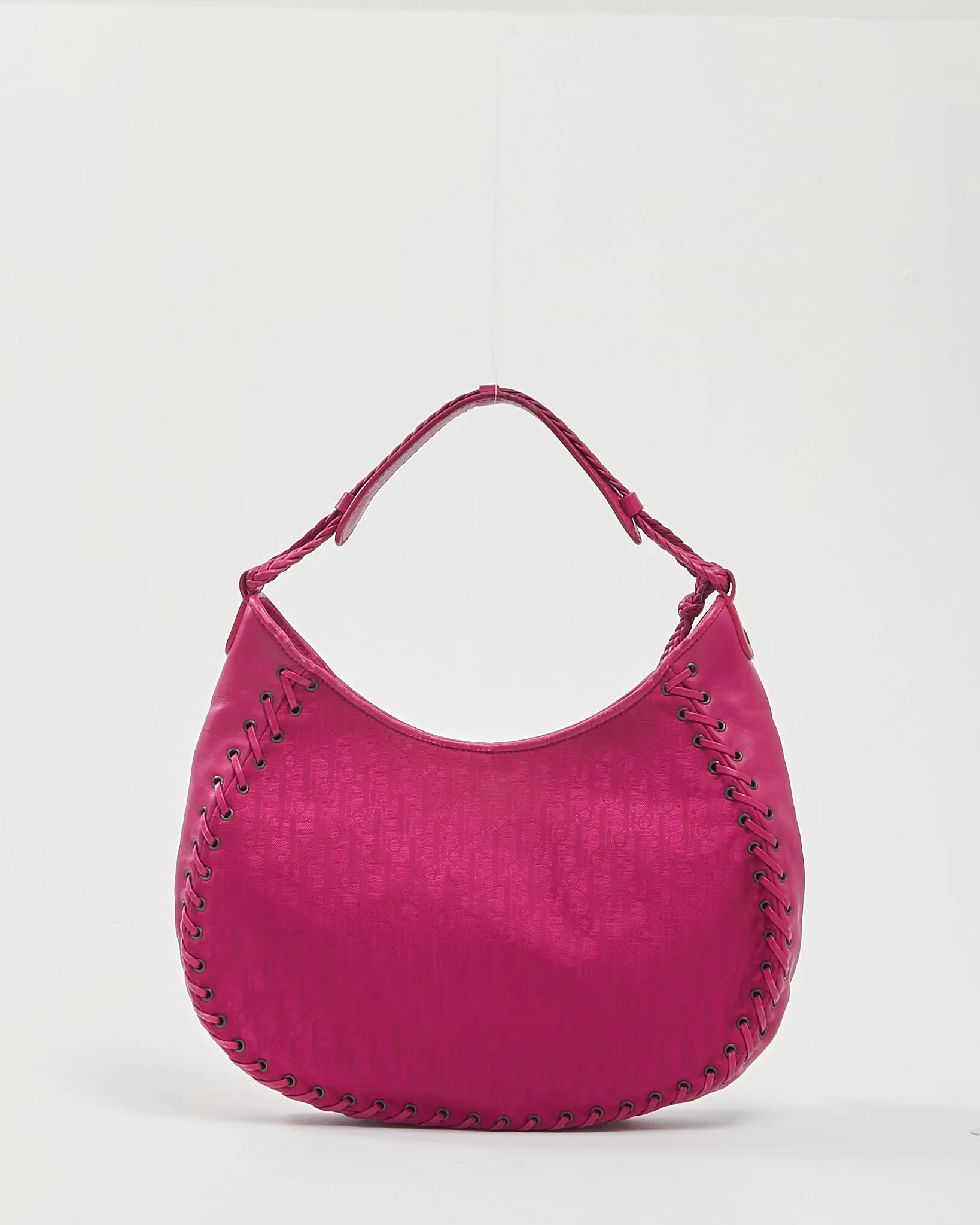 Dior Fuchsia Fabric/Leather Oblique Shoulder Bag
