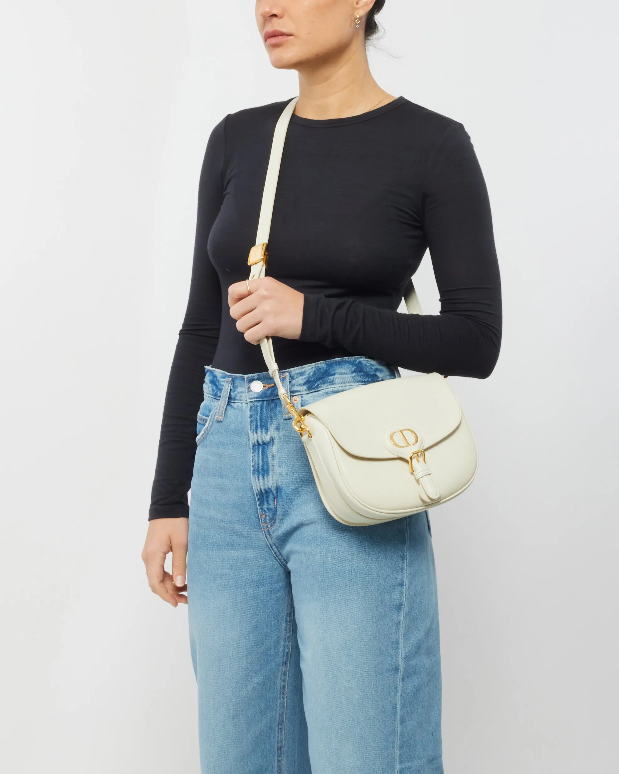 Dior Off White Smooth Leather Medium Bobby Bag