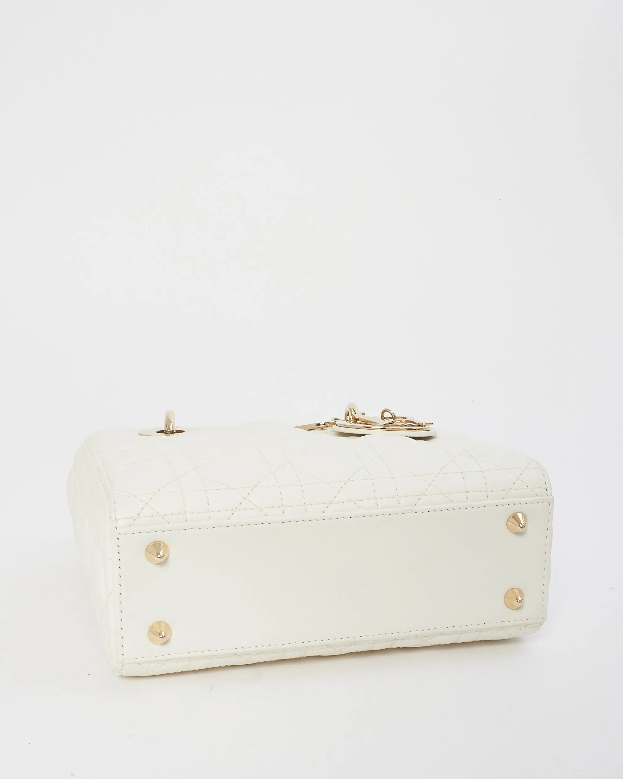 Dior White Cannage Leather Small Lady Dior Bag GHW
