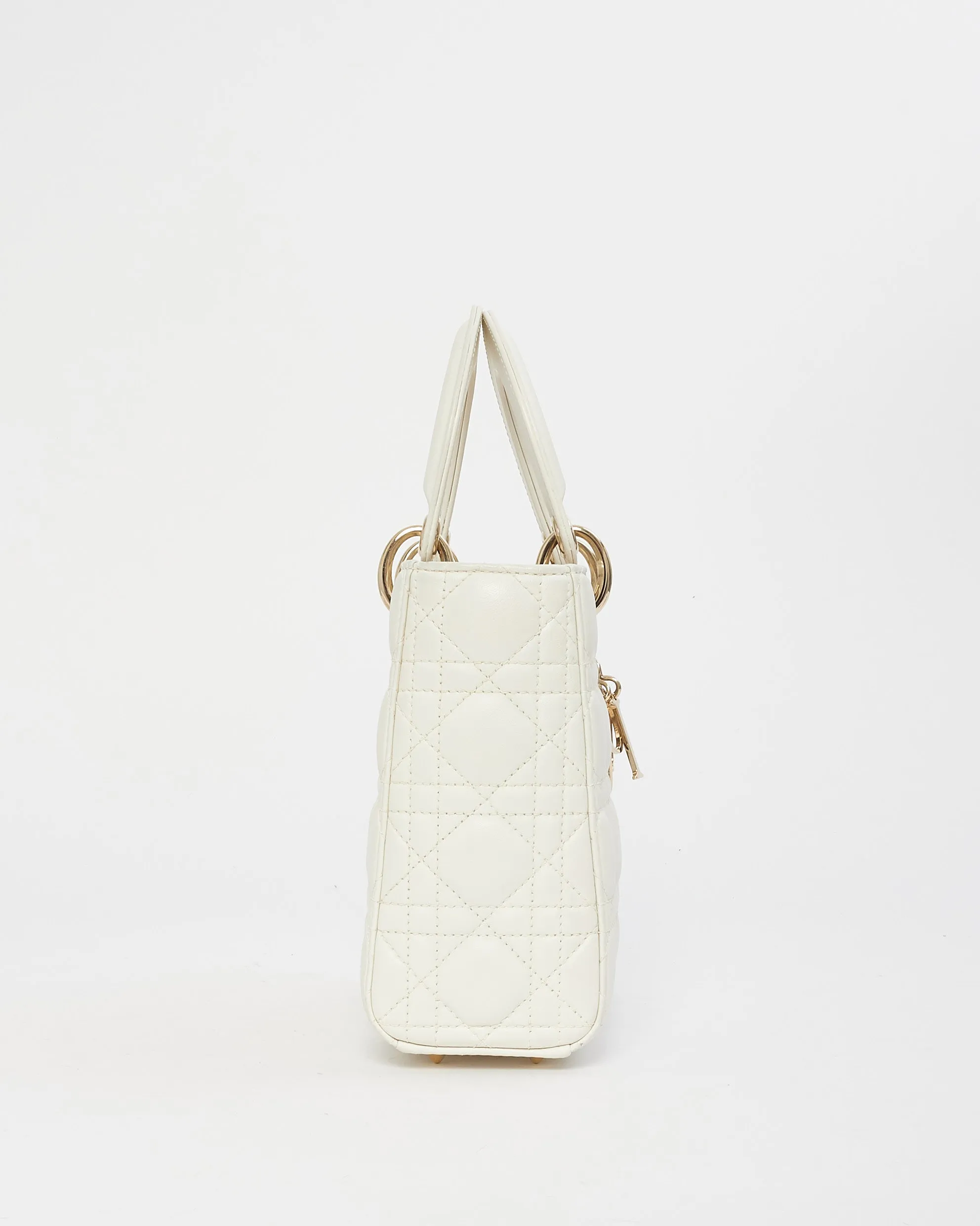 Dior White Cannage Leather Small Lady Dior Bag GHW