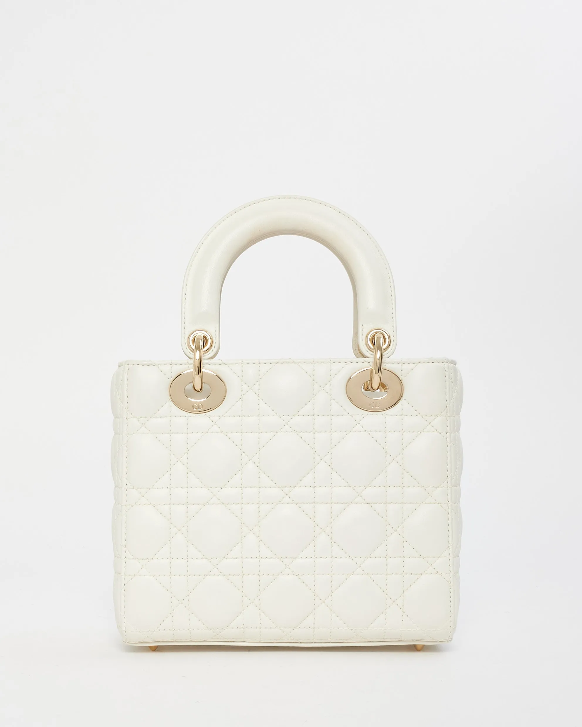 Dior White Cannage Leather Small Lady Dior Bag GHW