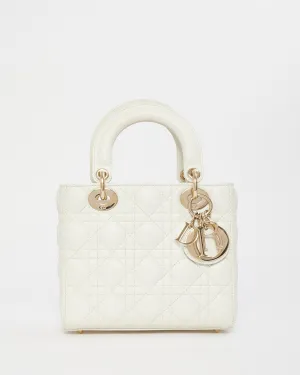 Dior White Cannage Leather Small Lady Dior Bag GHW