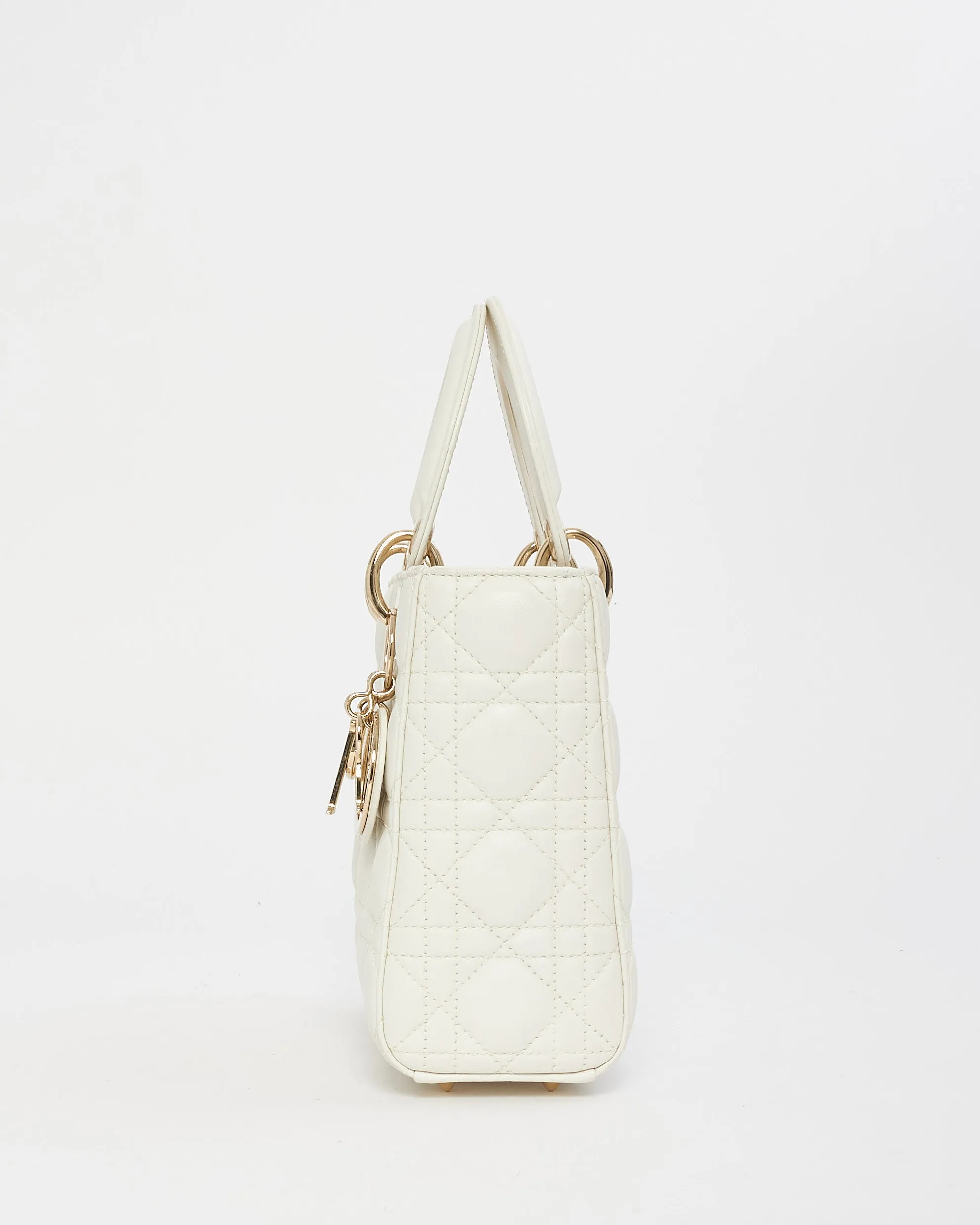 Dior White Cannage Leather Small Lady Dior Bag GHW
