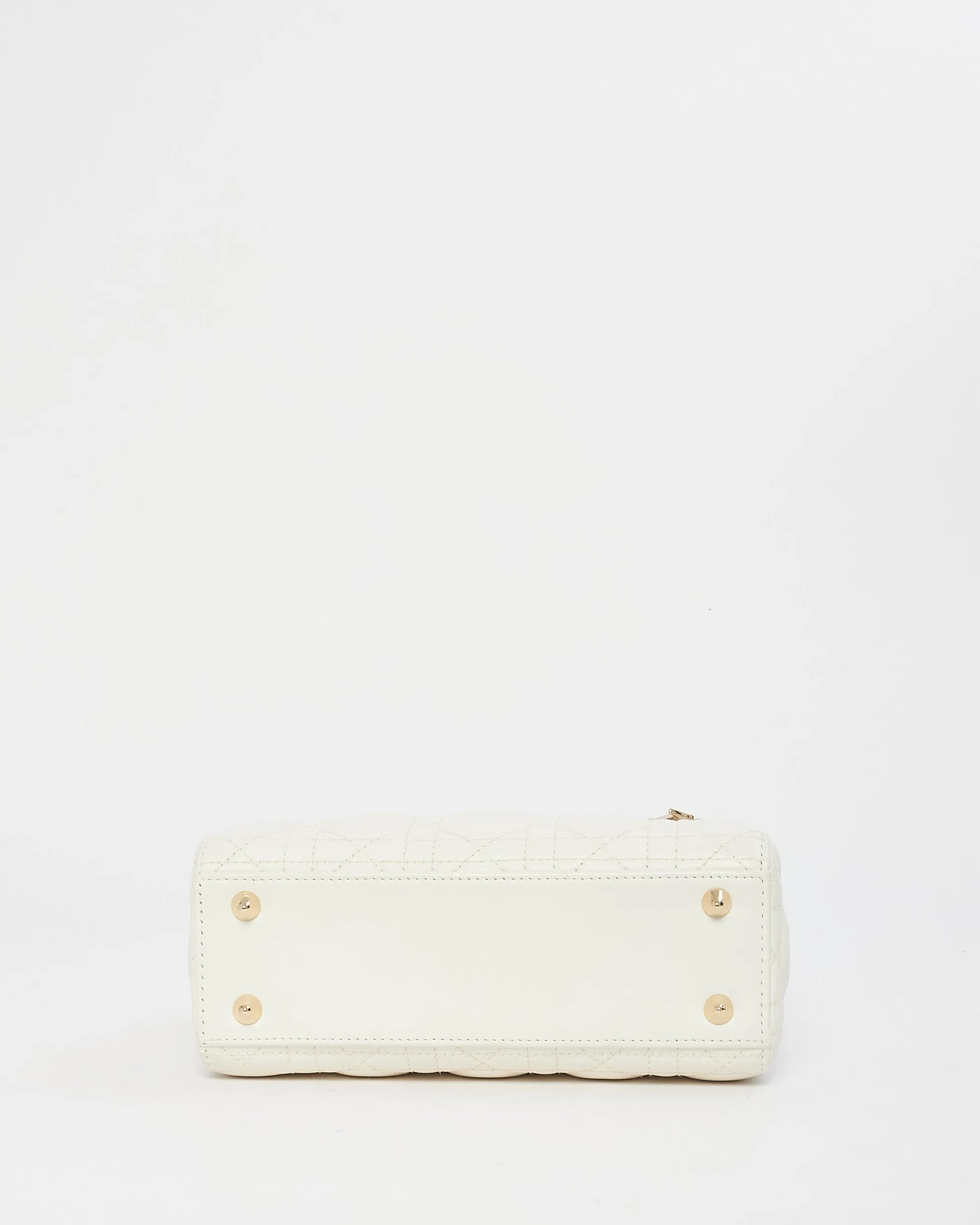 Dior White Cannage Leather Small Lady Dior Bag GHW