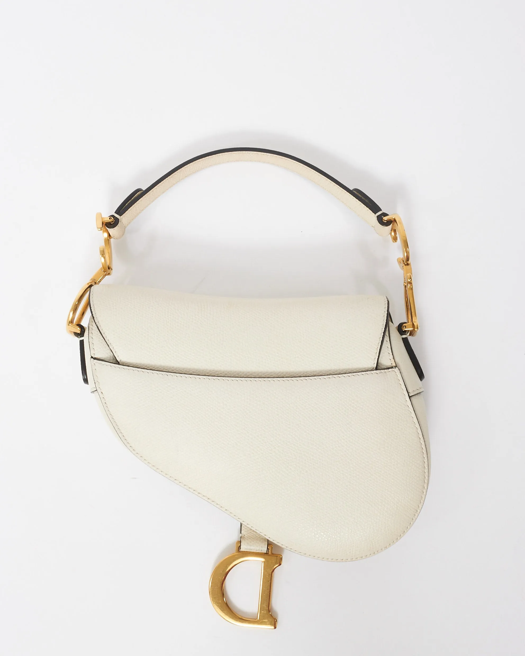 Dior White Grained Calfskin Leather Mini Saddle