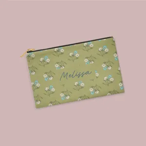 Dogwood Flower Personalized Zipper Pouch (on olive)