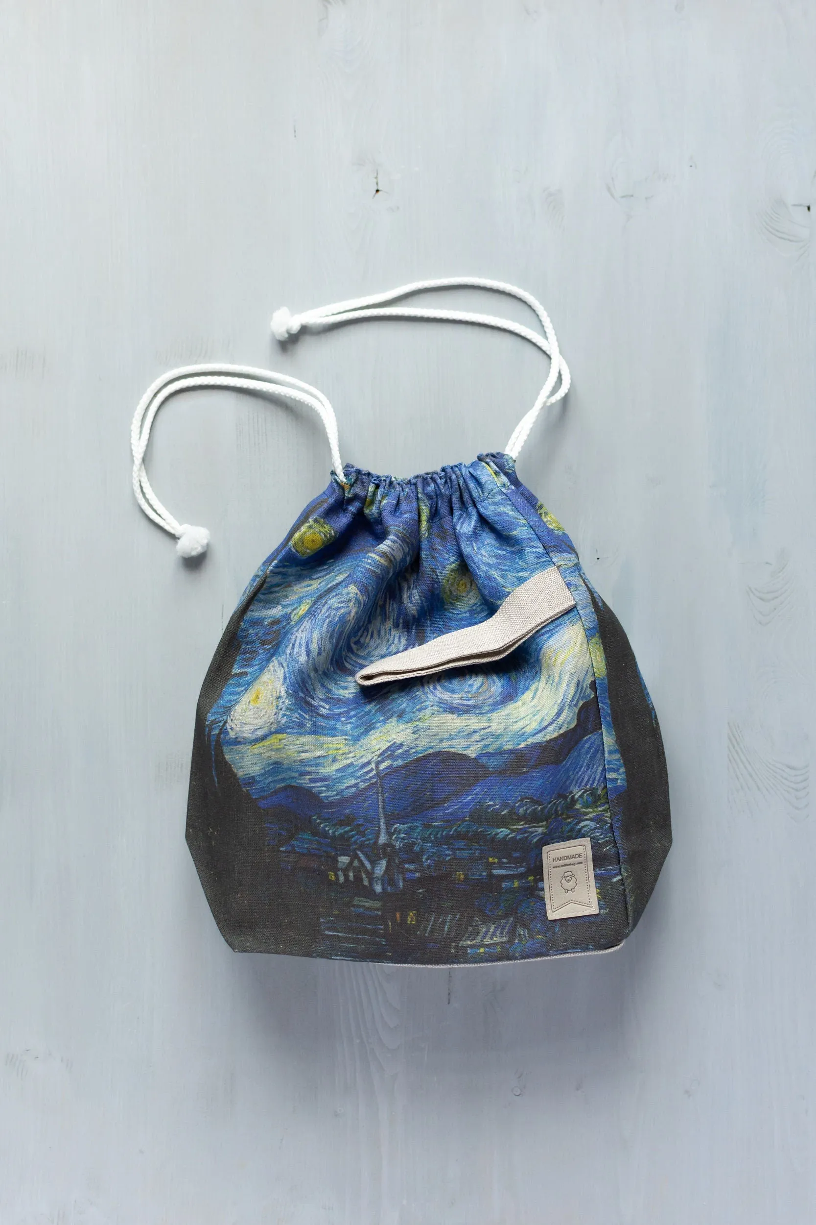 Drawstring bag Vincent van Gogh Starry Night Inspired Knitting Bag - Large Drawstring Pouch for Projects for Crafters