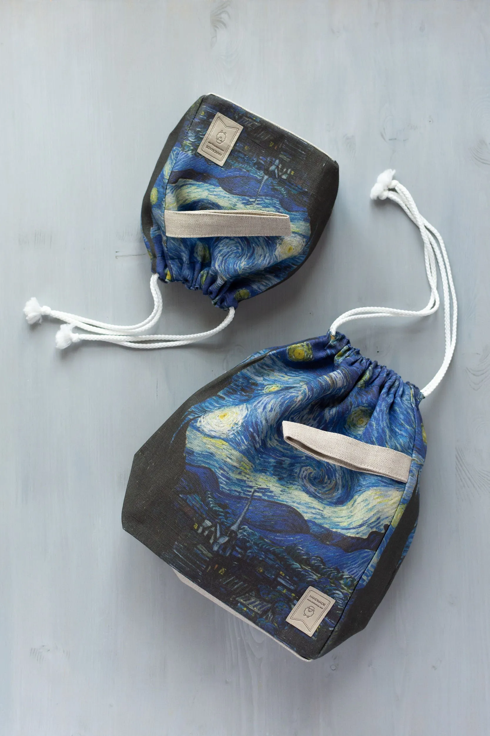 Drawstring bag Vincent van Gogh Starry Night Inspired Knitting Bag - Large Drawstring Pouch for Projects for Crafters