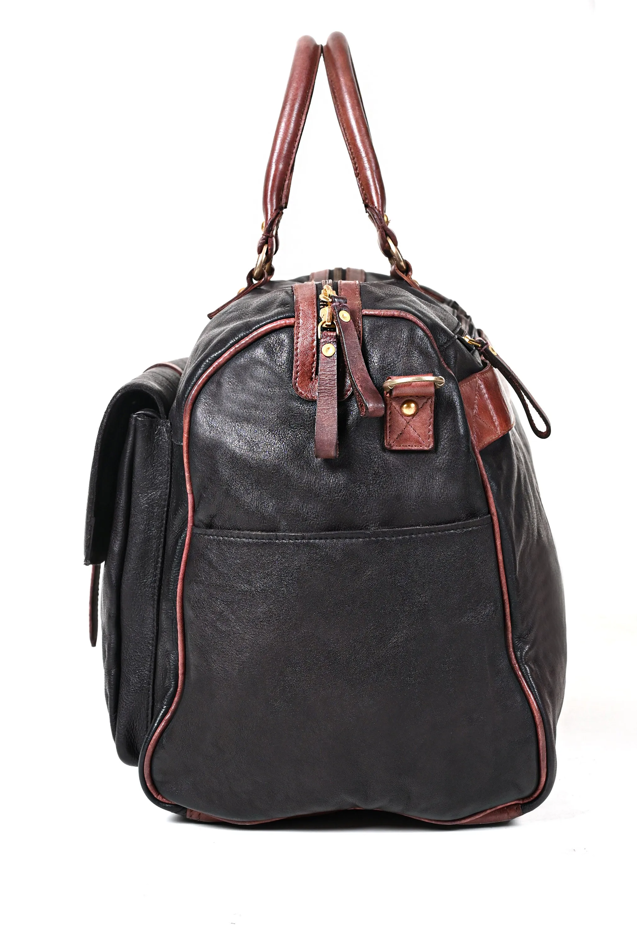 Drifter: Real Leather Black Duffle Bag by Art N Vintage