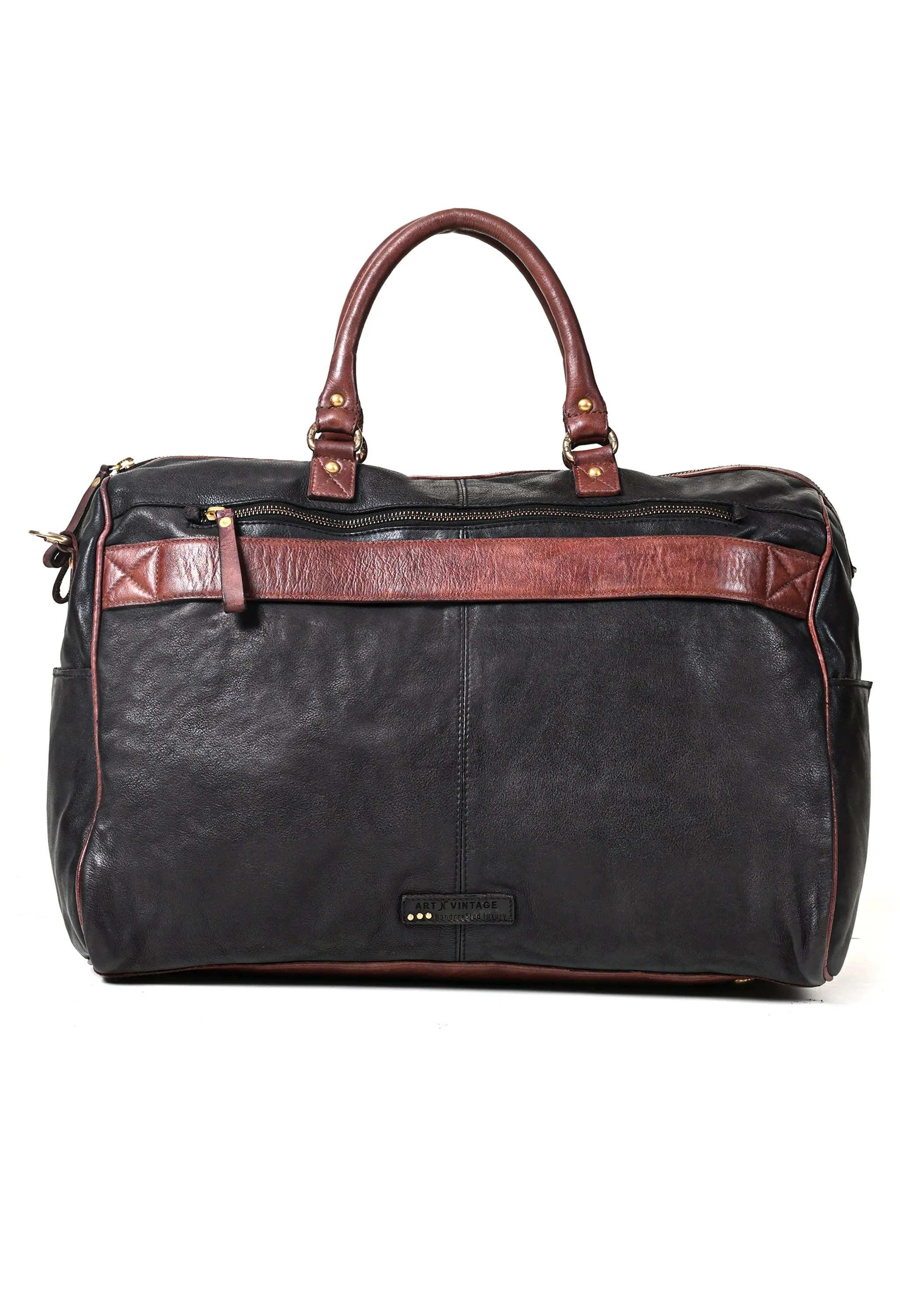 Drifter: Real Leather Black Duffle Bag by Art N Vintage