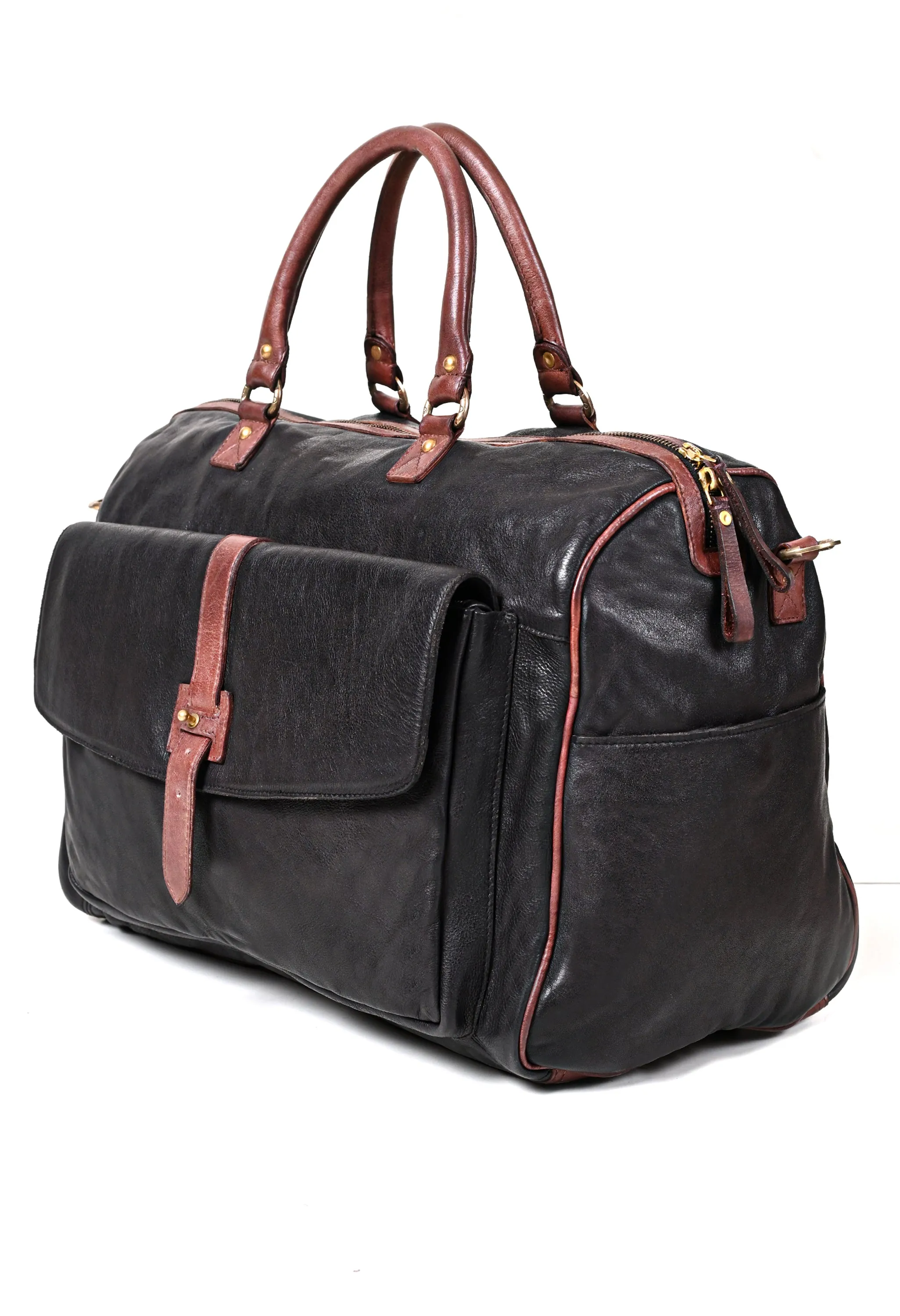 Drifter: Real Leather Black Duffle Bag by Art N Vintage