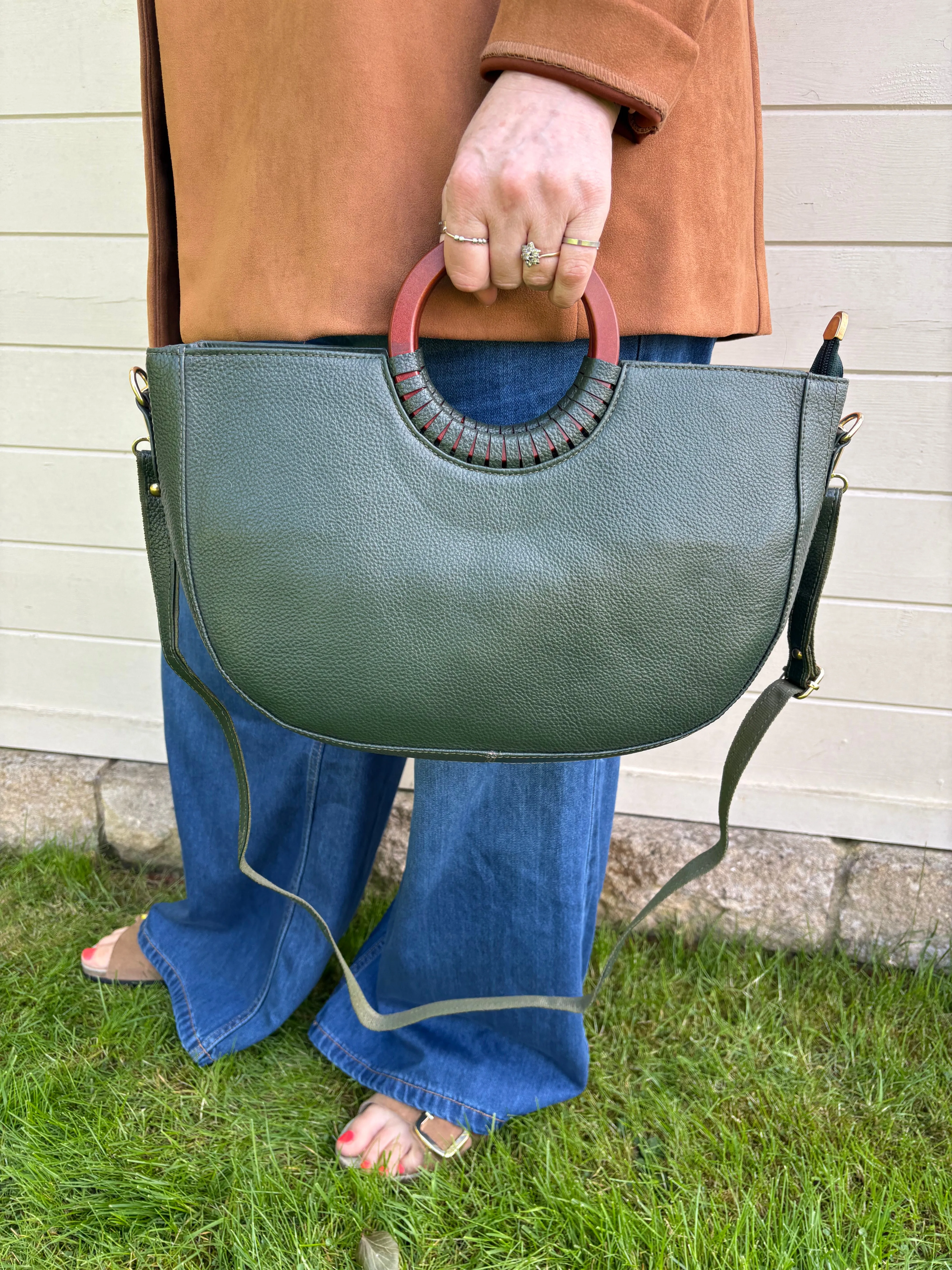 Ella  - Recycled Leather Green Shopper