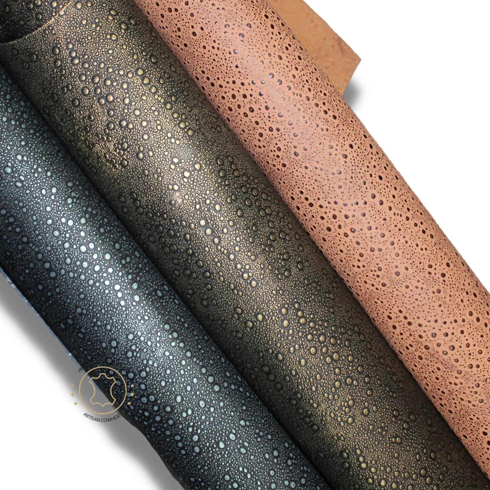Embossed LEATHER Sheets, Rain Drops Embossed Leather Tan Brown |12"x12", 12"x18", 24"x24" Precuts Sheets for Crafts- Rain Drops design