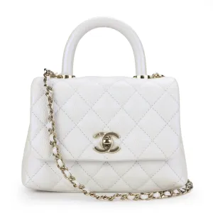 Extra Mini Coco Handle Flap Bag in 20K Iridescent White Caviar