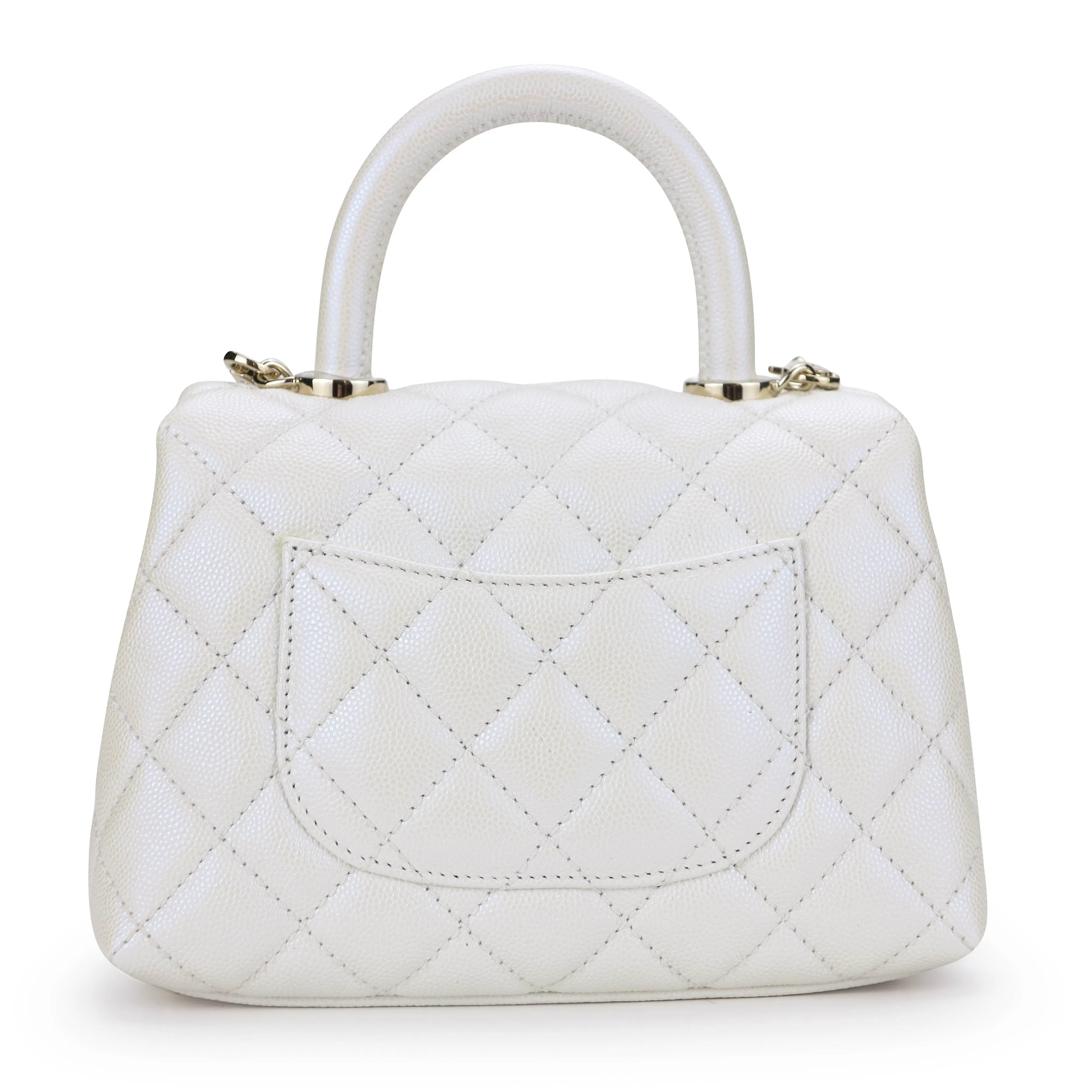 Extra Mini Coco Handle Flap Bag in 20K Iridescent White Caviar