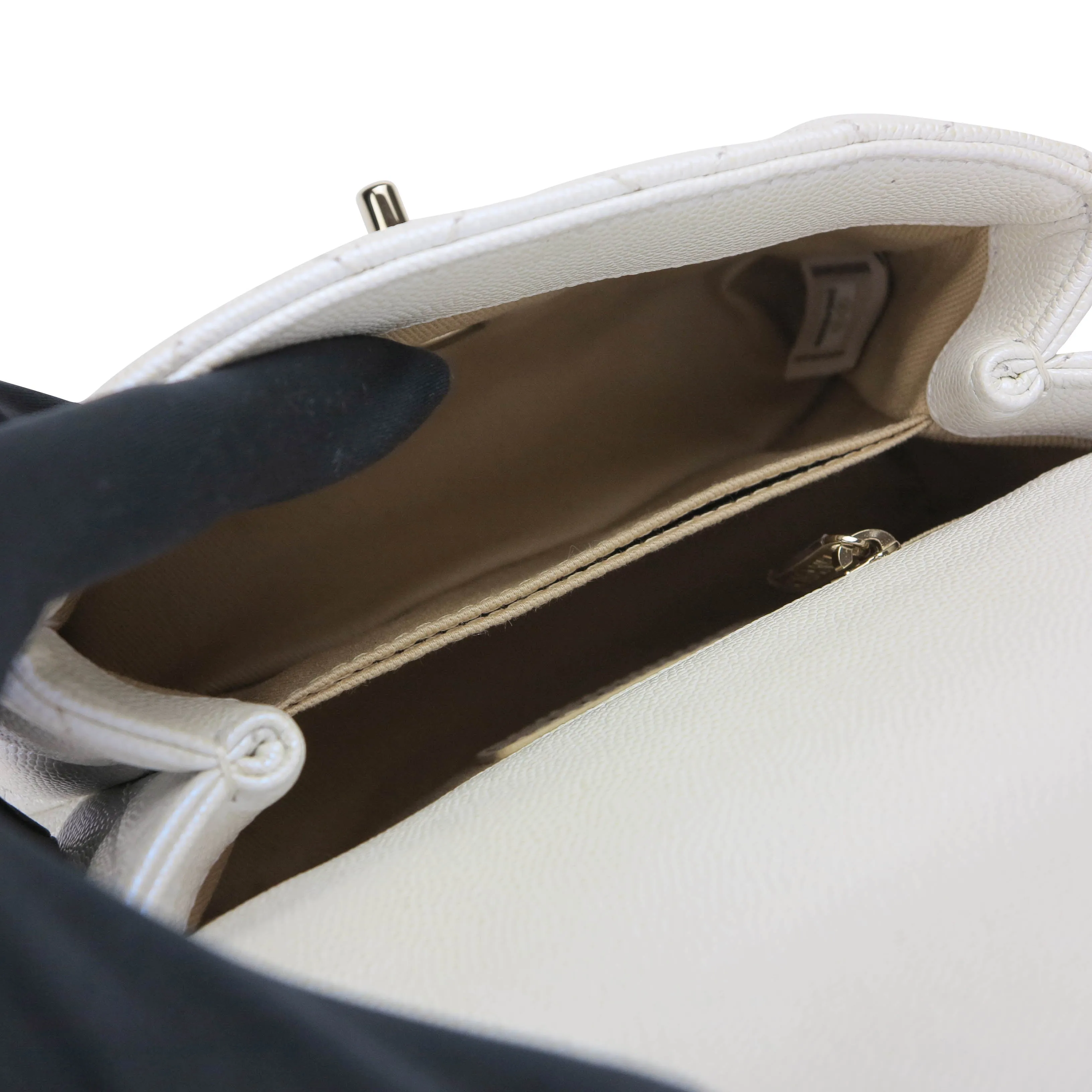 Extra Mini Coco Handle Flap Bag in 20K Iridescent White Caviar