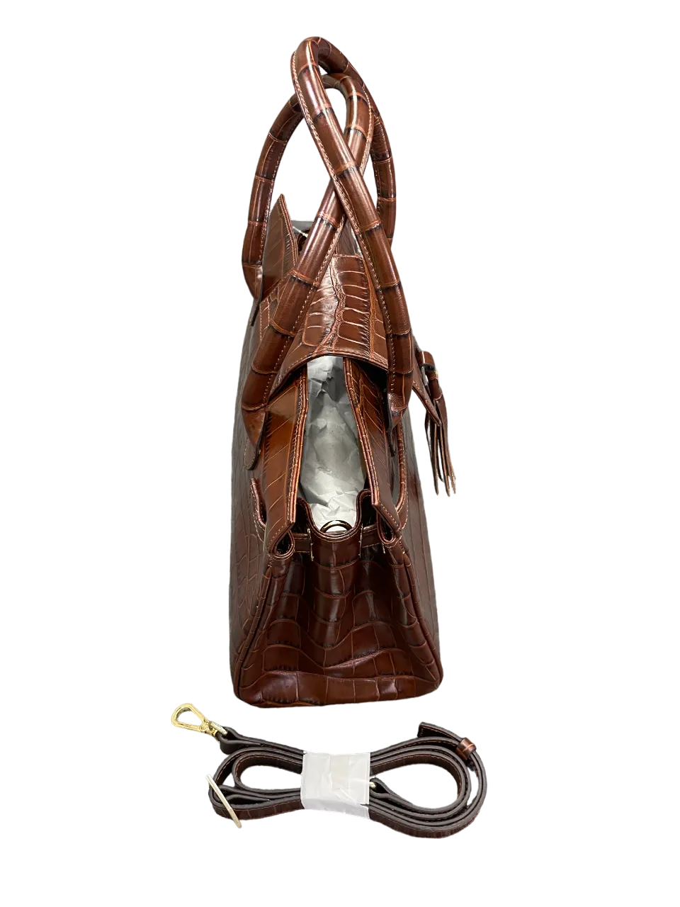 Fairfax & Favor Brown Croc Embossed Large Leather Windsor Bag