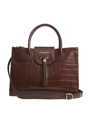 Fairfax & Favor Brown Croc Embossed Large Leather Windsor Bag