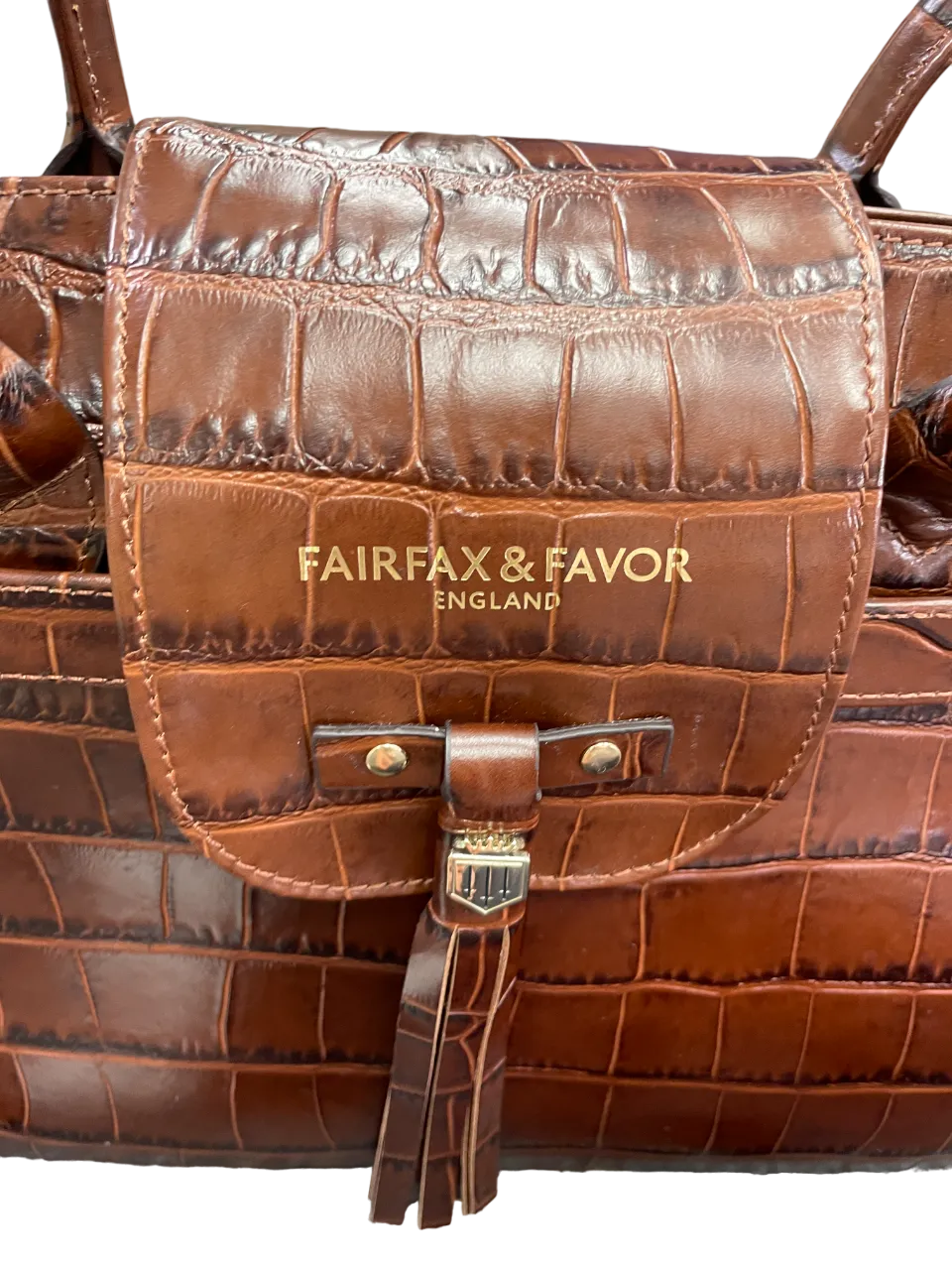 Fairfax & Favor Brown Croc Embossed Large Leather Windsor Bag