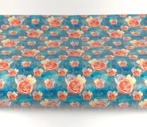 Fall Roses on Turquoise Synthetic Leather Sheet USDR