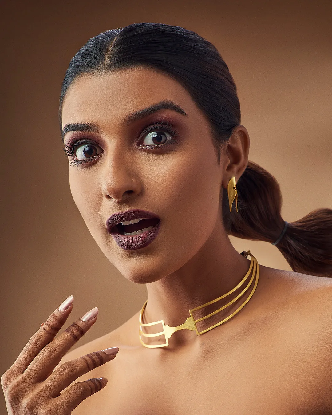 Fashion Jewellery-24K Gold plated Brass-Necklace Dagger Choker Neckpiece-Gold-R2024-13-NP-Fashion Edit Rumri Jewellery